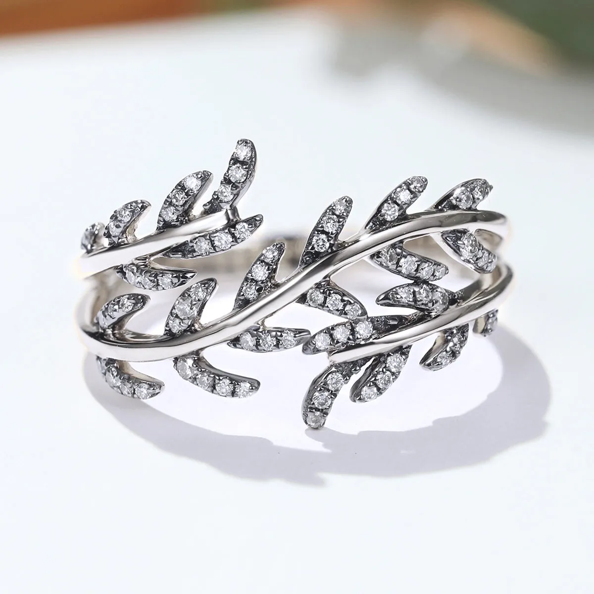 Nature Inspired Leaf Branch Ring in Two Tong Gold