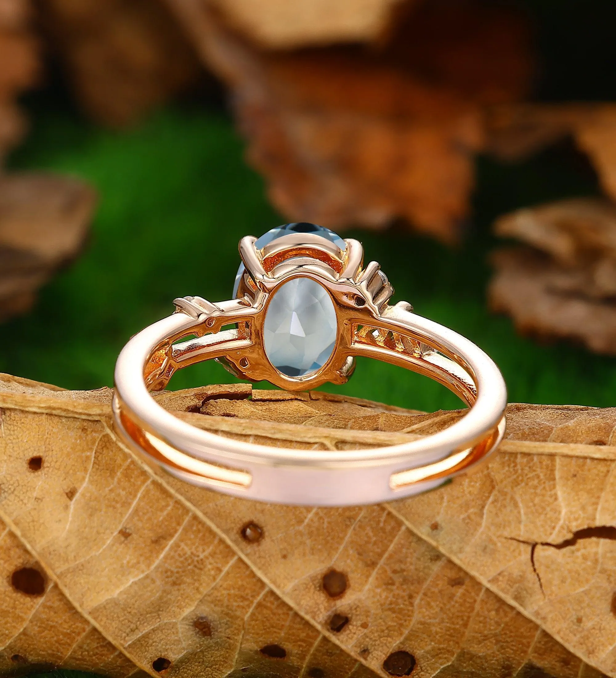 nature inspired natural aqumarine engagement ring art deco enhancer band women jewelry gift