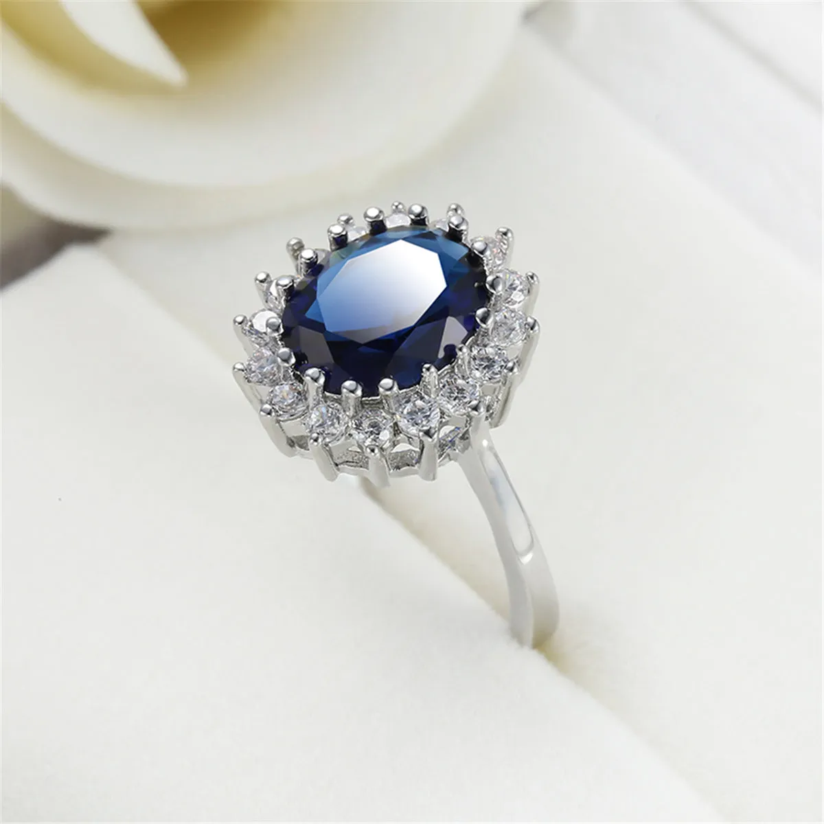 Navy Crystal & Cubic Zirconia Floral Ring