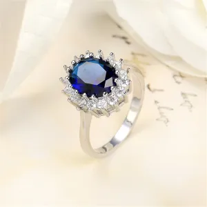 Navy Crystal & Cubic Zirconia Floral Ring