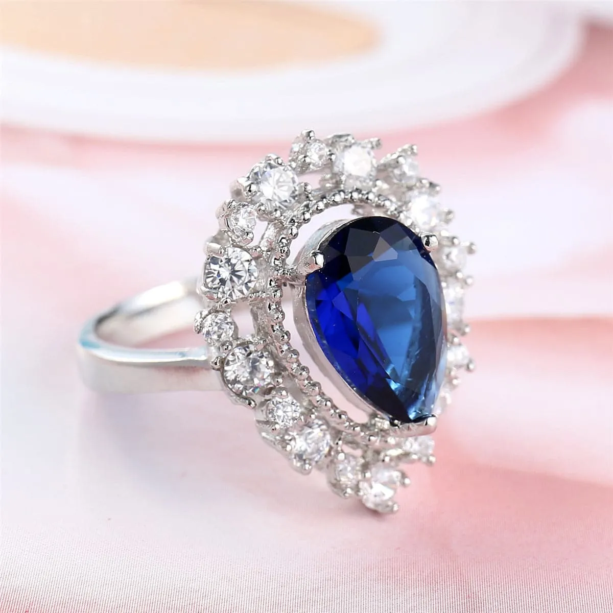 Navy Crystal & Cubic Zirconia Hola Pear-Cut Ring