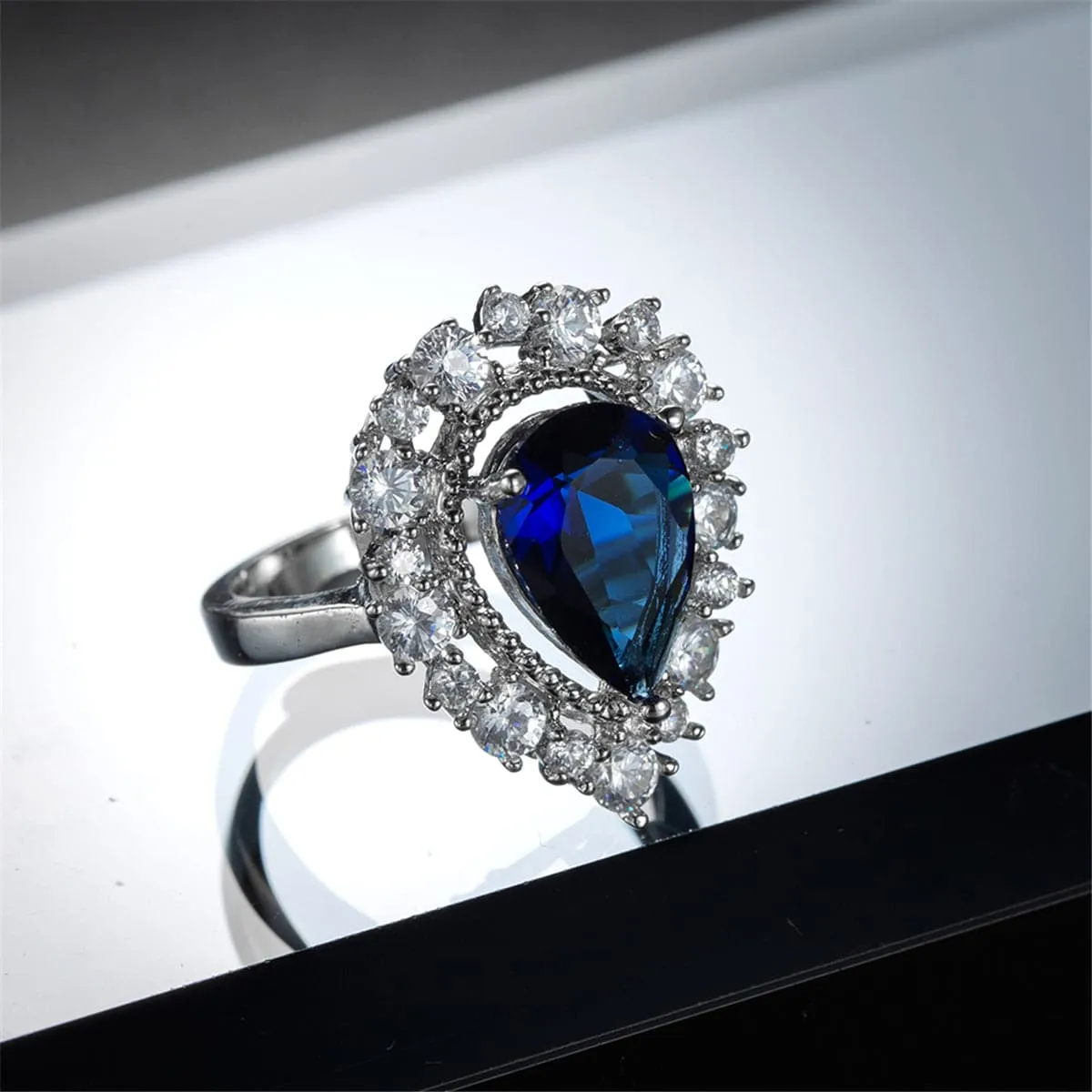 Navy Crystal & Cubic Zirconia Hola Pear-Cut Ring