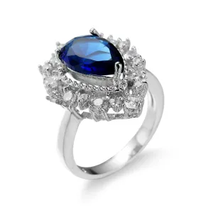 Navy Crystal & Cubic Zirconia Hola Pear-Cut Ring