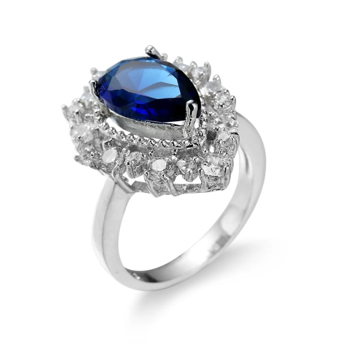 Navy Crystal & Cubic Zirconia Hola Pear-Cut Ring