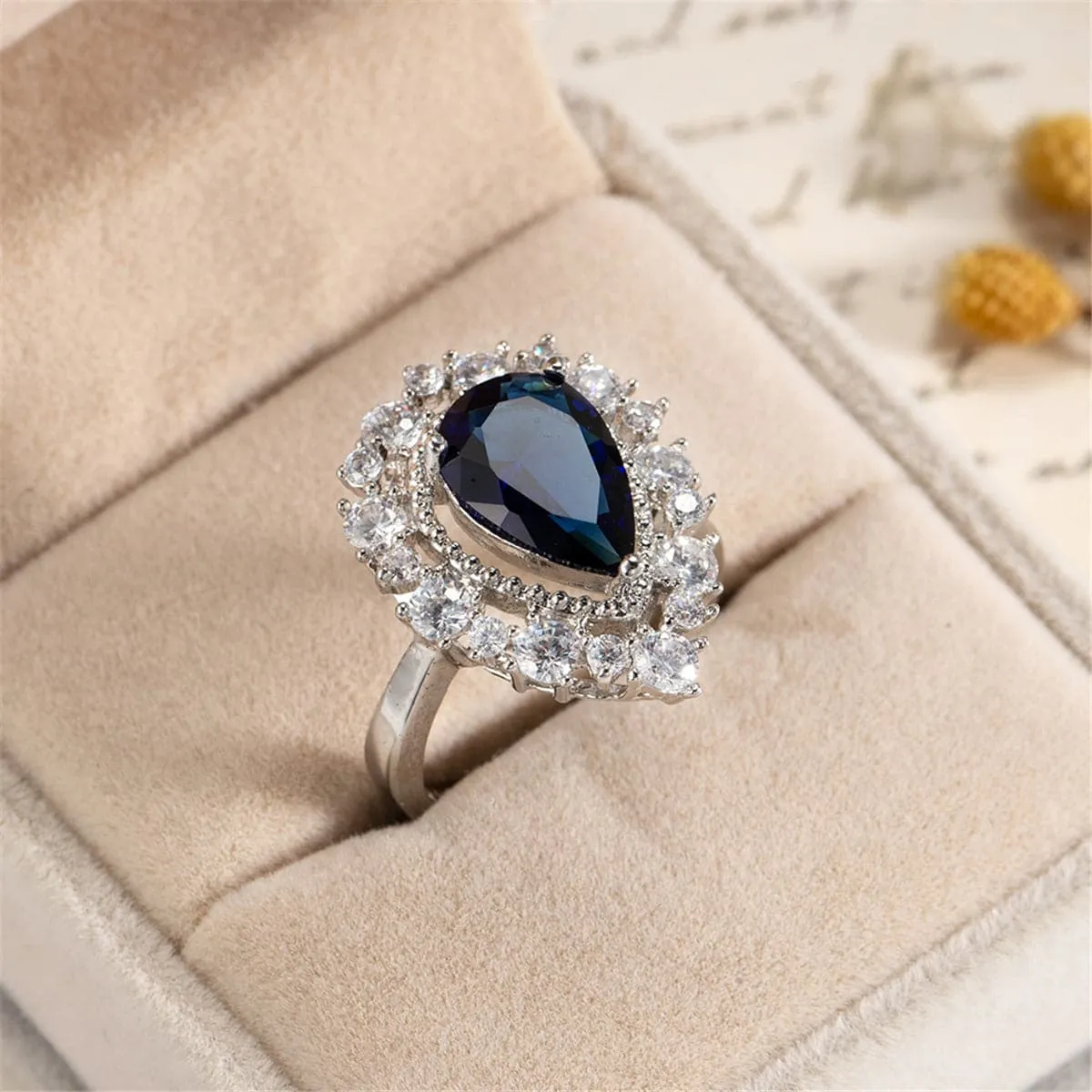 Navy Crystal & Cubic Zirconia Hola Pear-Cut Ring