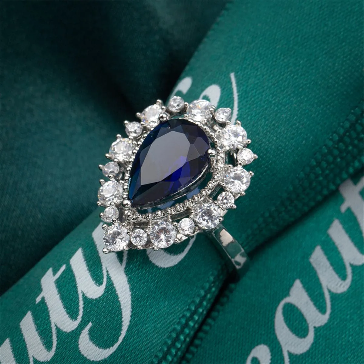 Navy Crystal & Cubic Zirconia Hola Pear-Cut Ring