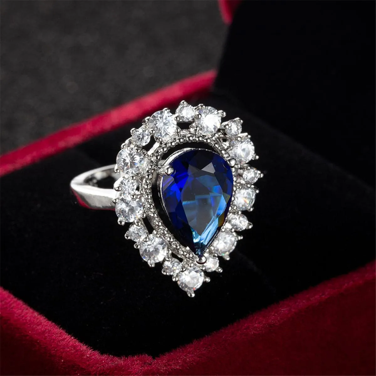 Navy Crystal & Cubic Zirconia Hola Pear-Cut Ring