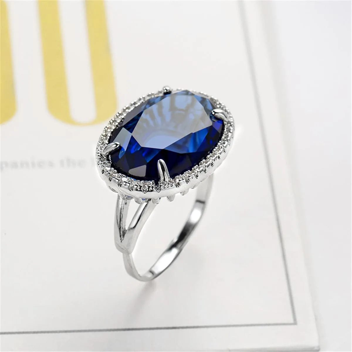 Navy Crystal & Cubic Zirconia Oval-Cut Ring