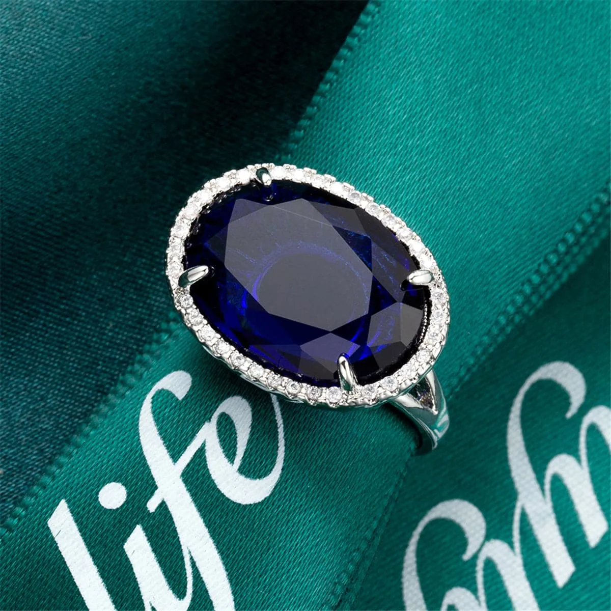 Navy Crystal & Cubic Zirconia Oval-Cut Ring