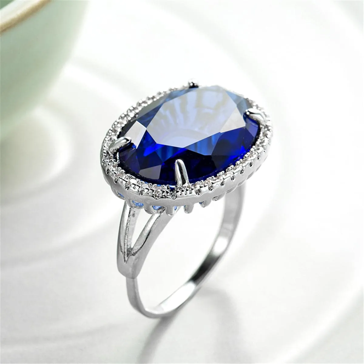 Navy Crystal & Cubic Zirconia Oval-Cut Ring