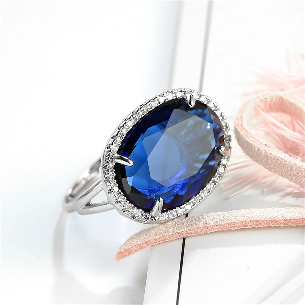 Navy Crystal & Cubic Zirconia Oval-Cut Ring