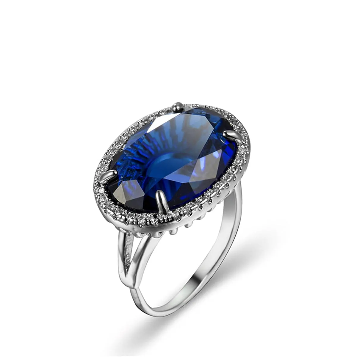 Navy Crystal & Cubic Zirconia Oval-Cut Ring