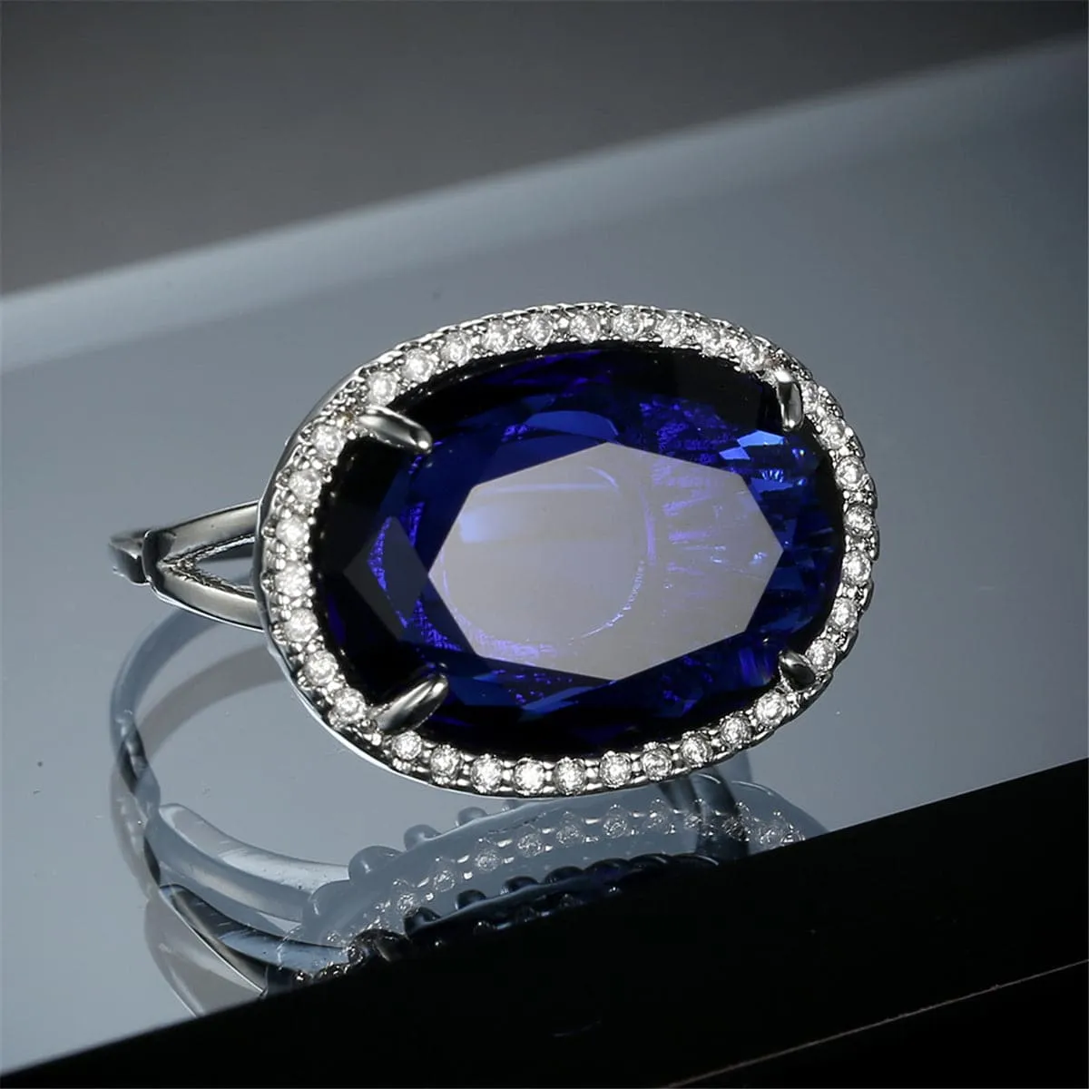 Navy Crystal & Cubic Zirconia Oval-Cut Ring