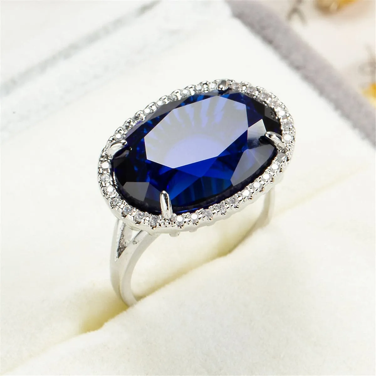 Navy Crystal & Cubic Zirconia Oval-Cut Ring