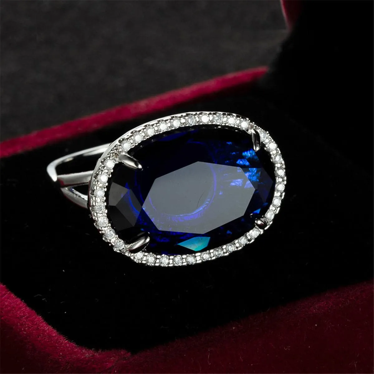 Navy Crystal & Cubic Zirconia Oval-Cut Ring