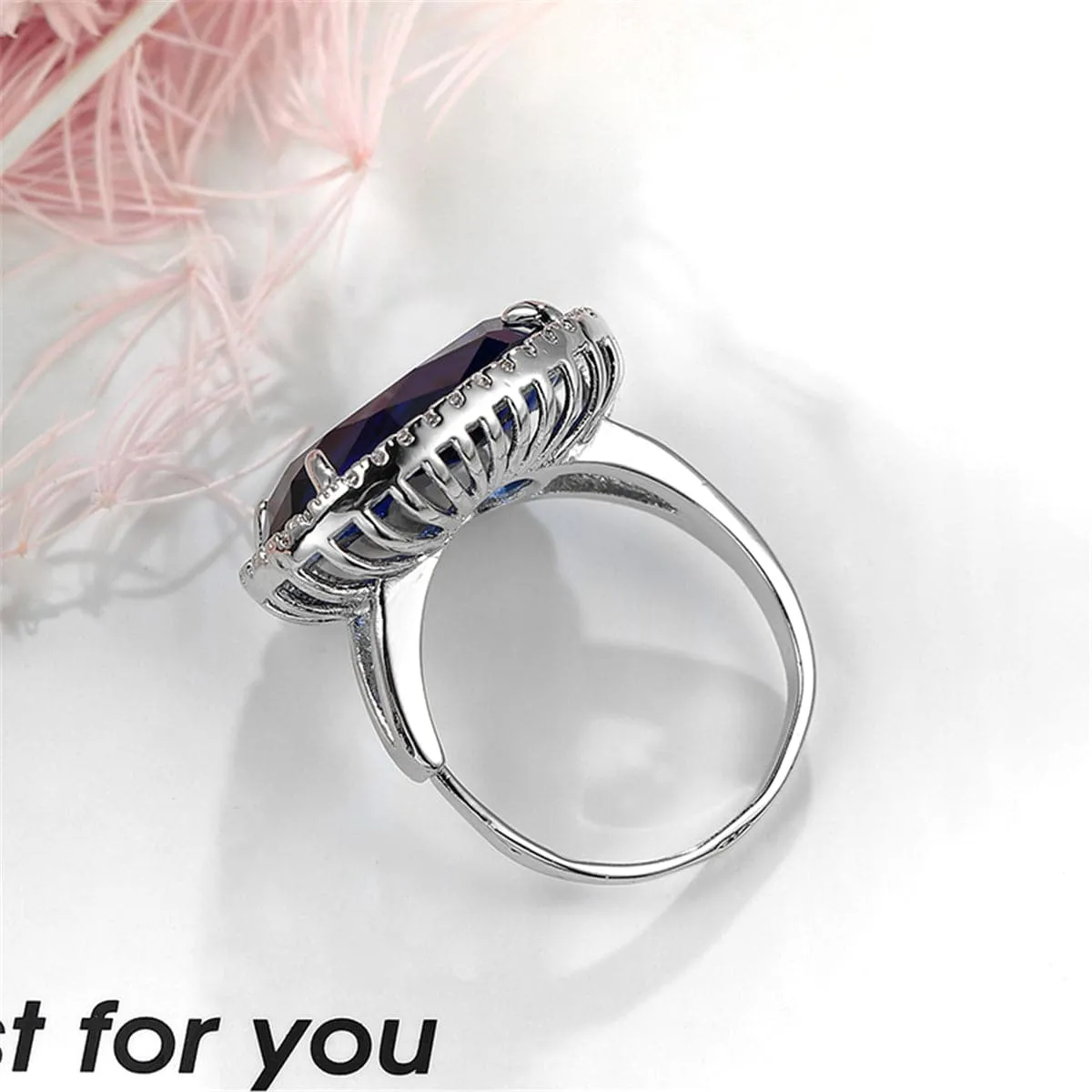 Navy Crystal & Cubic Zirconia Oval-Cut Ring