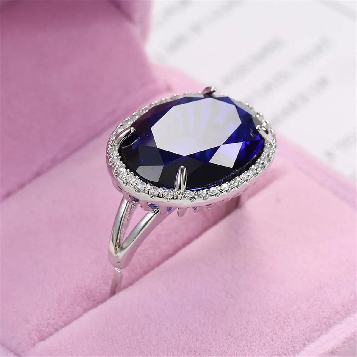 Navy Crystal & Cubic Zirconia Oval-Cut Ring