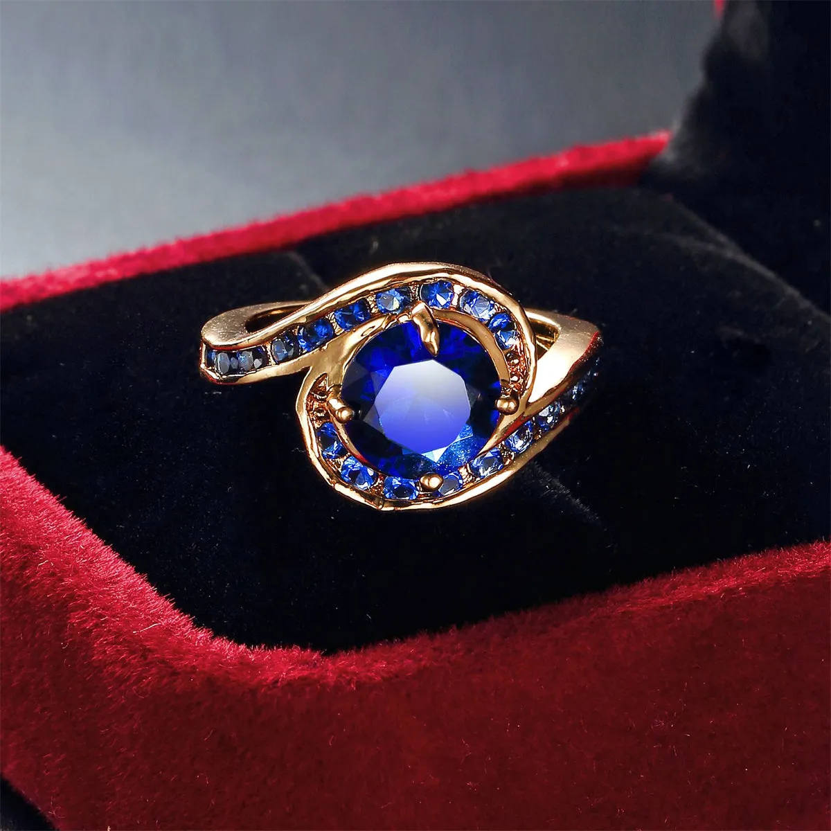 Navy Crystal & Cubic Zirconia Round-Cut Bypass Ring