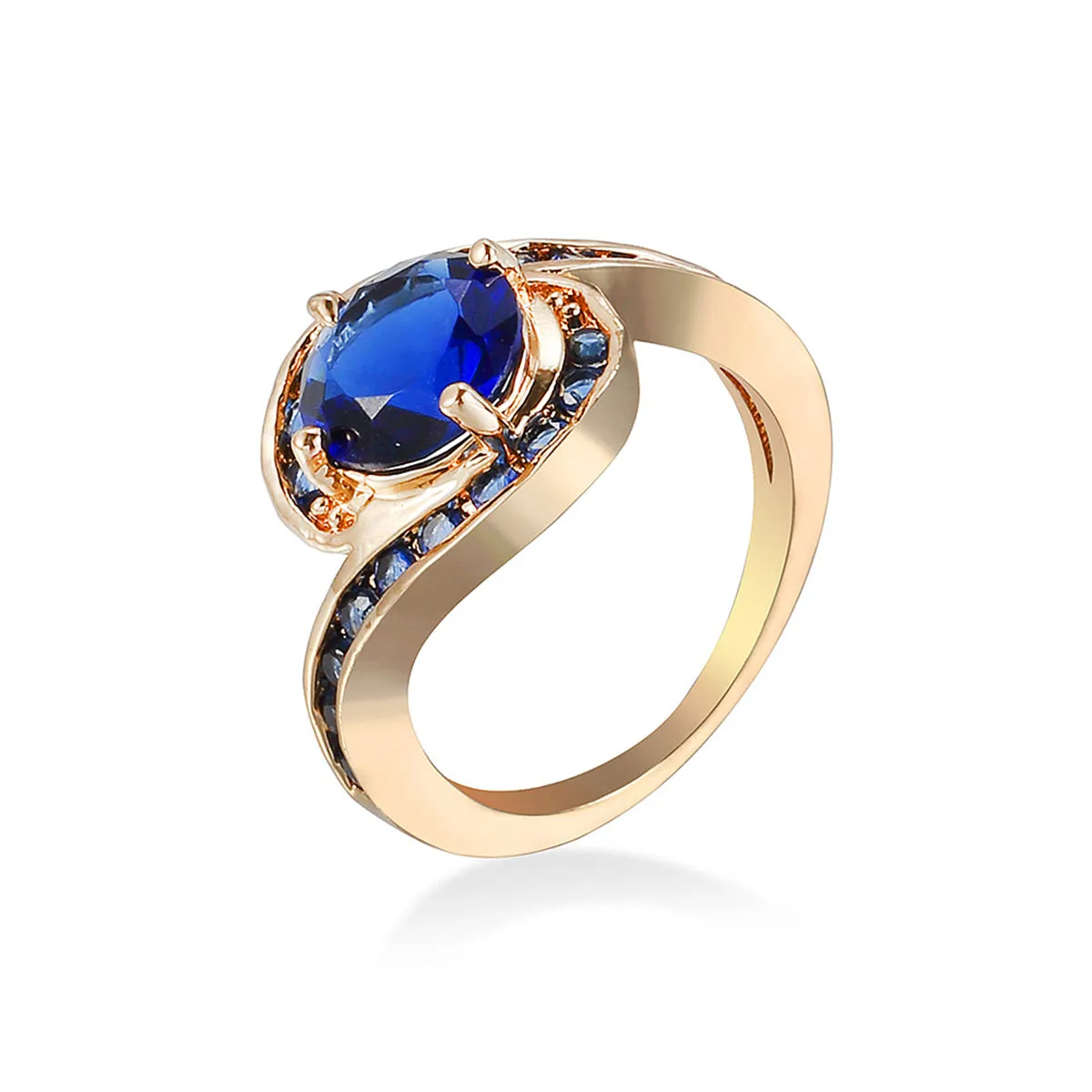 Navy Crystal & Cubic Zirconia Round-Cut Bypass Ring