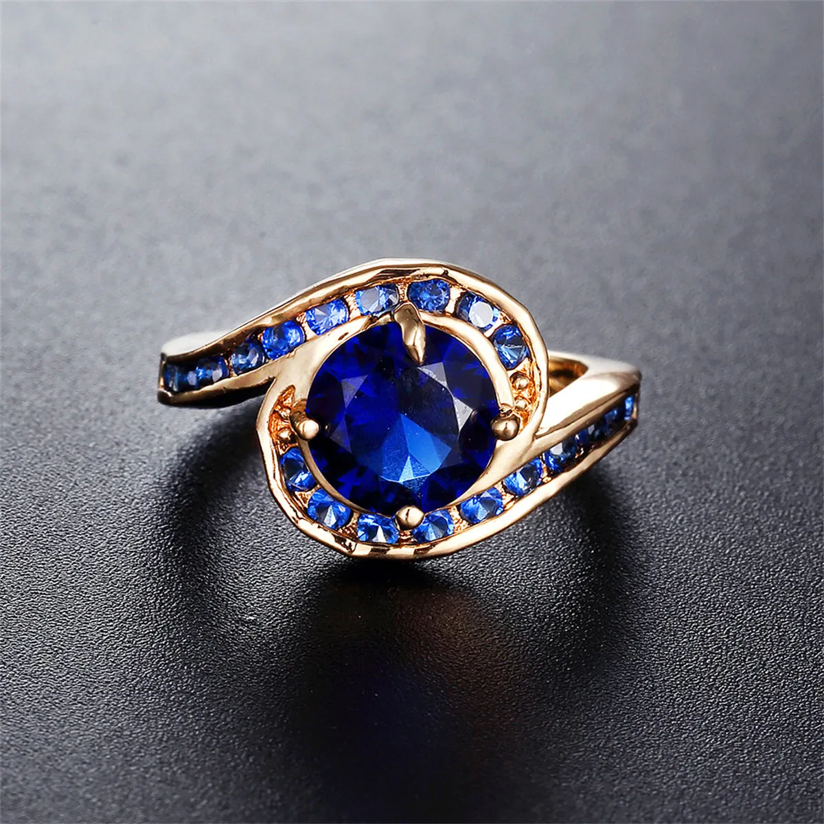 Navy Crystal & Cubic Zirconia Round-Cut Bypass Ring