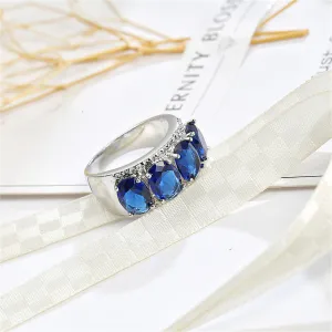 Navy Crystal & Silver-Plated Four-Stone Prong-Set Ring