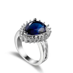 Navy Crystal Pear-Cut Ring