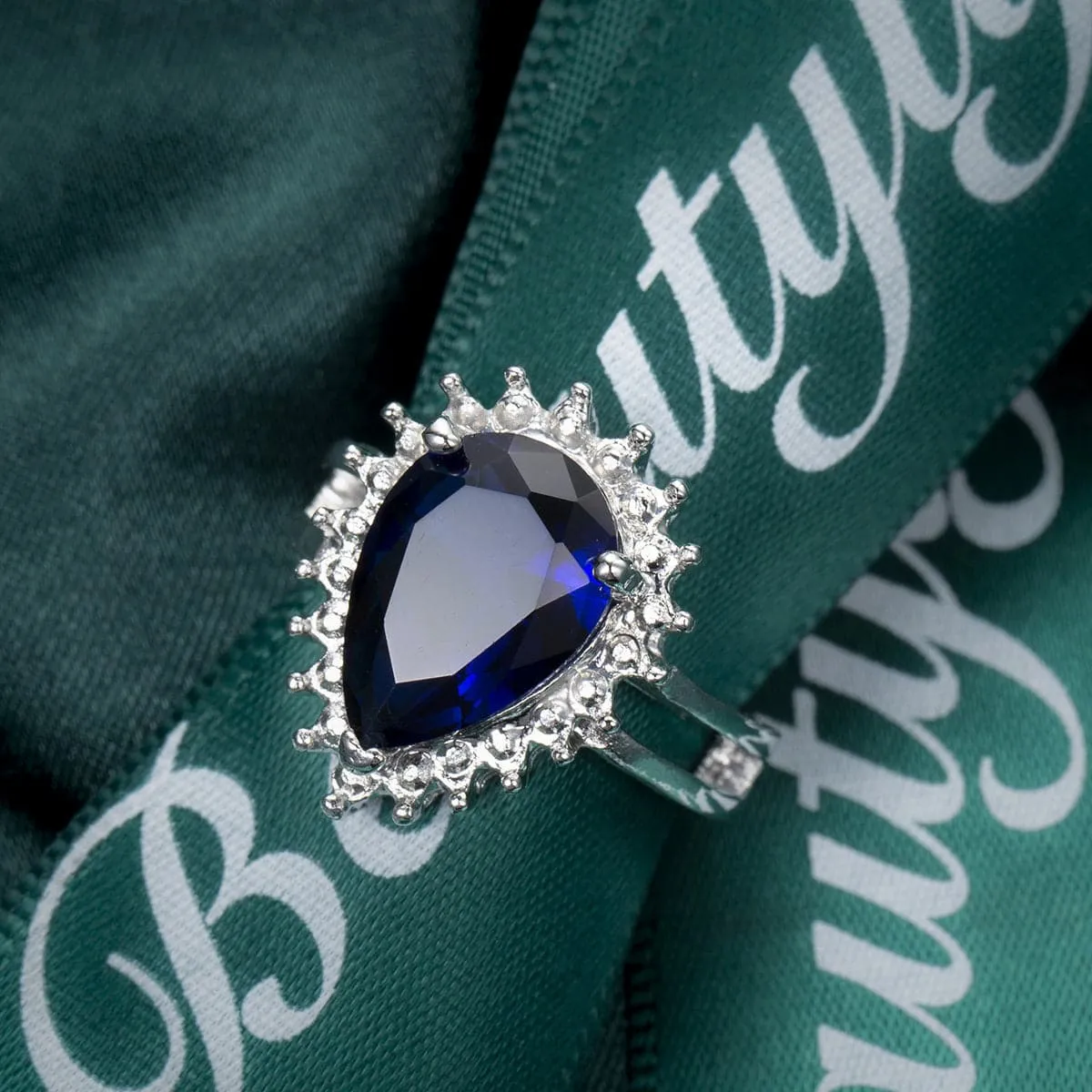 Navy Crystal Pear-Cut Ring