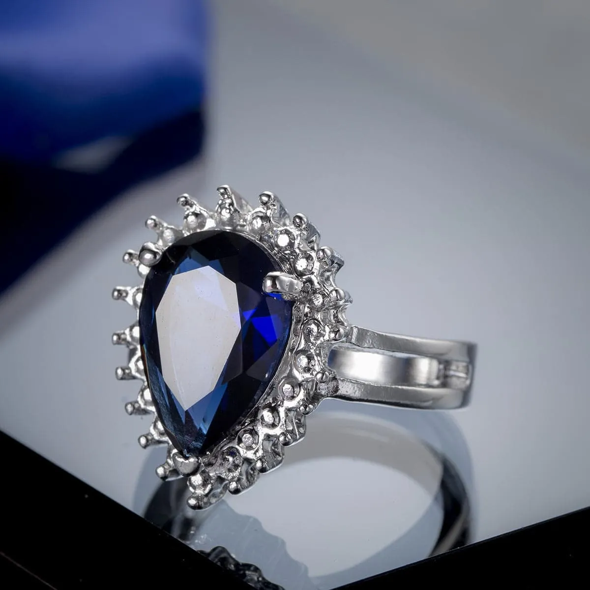 Navy Crystal Pear-Cut Ring