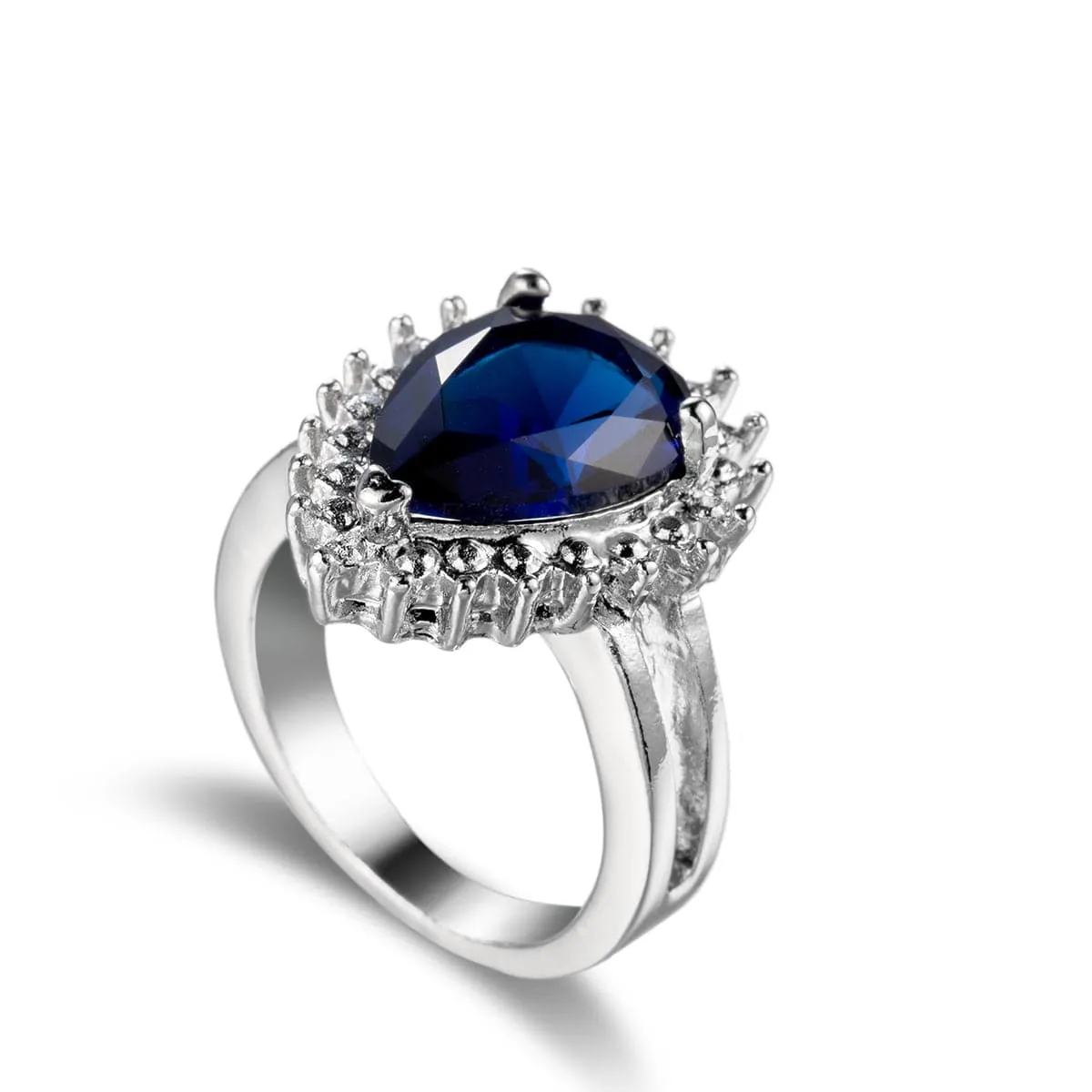 Navy Crystal Pear-Cut Ring