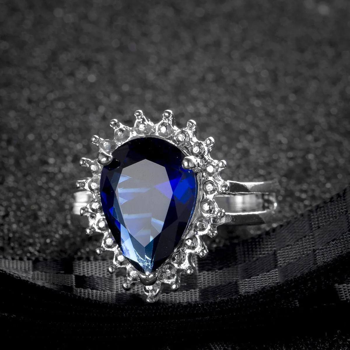 Navy Crystal Pear-Cut Ring
