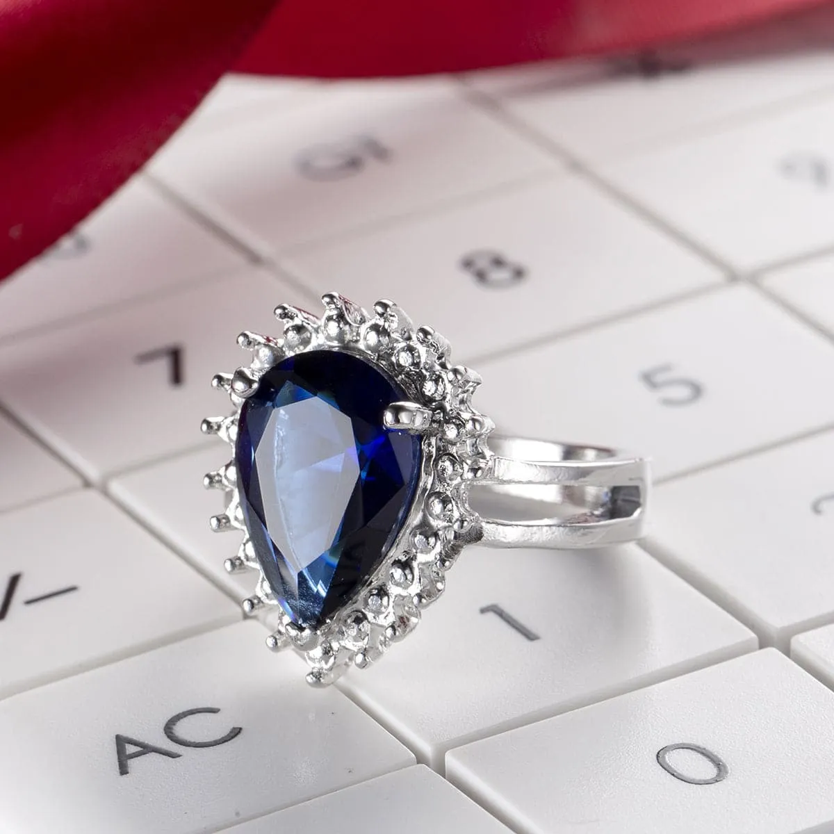 Navy Crystal Pear-Cut Ring
