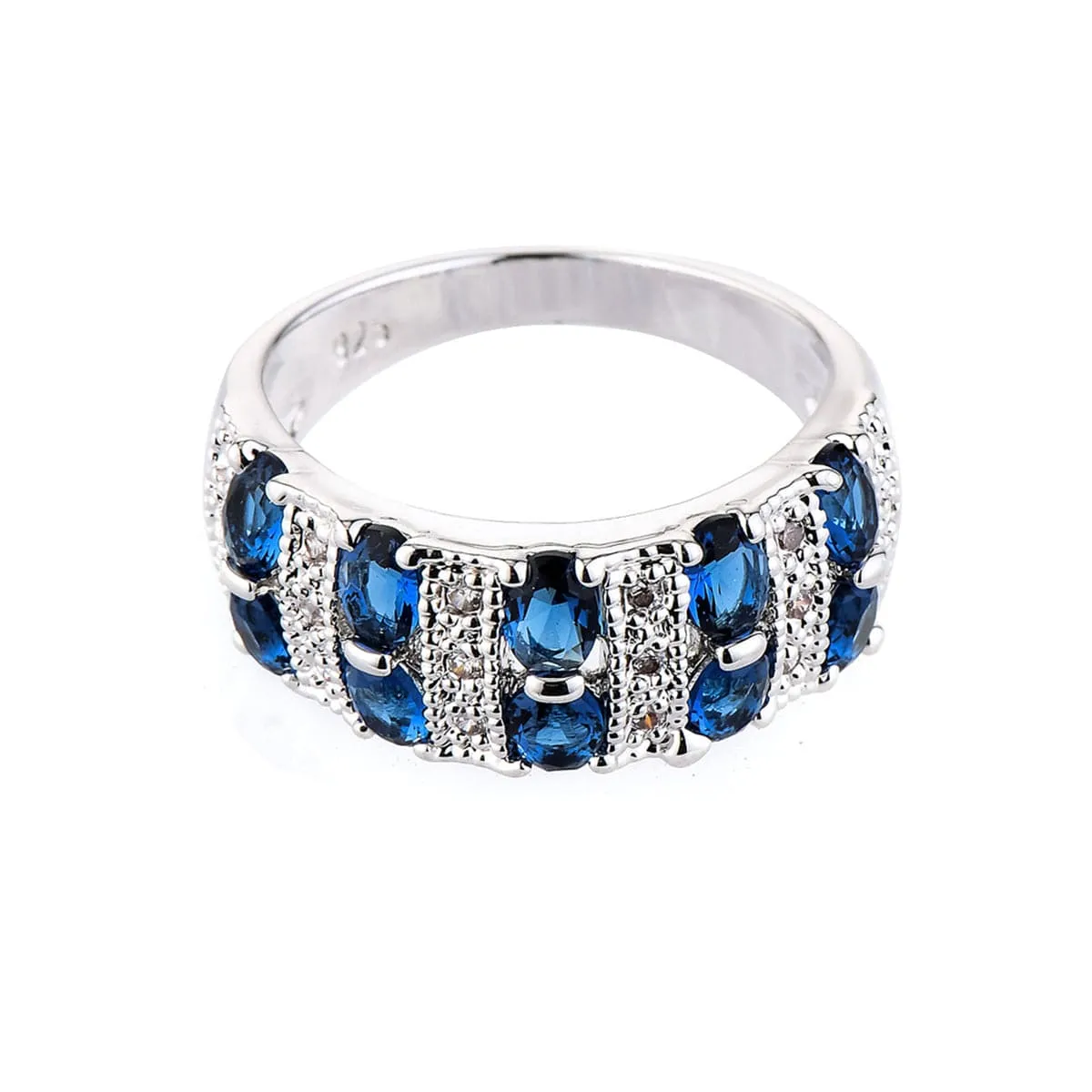 Navy Cubic Zirconia & Crystal Two-Row Oval-Cut Ring