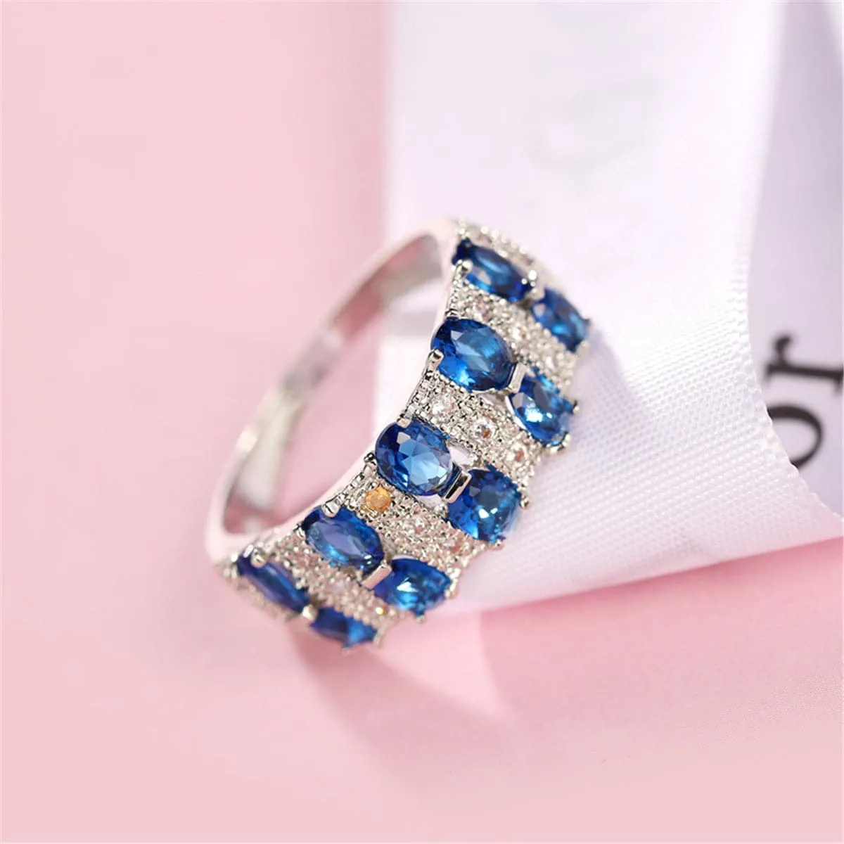 Navy Cubic Zirconia & Crystal Two-Row Oval-Cut Ring