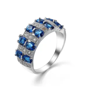 Navy Cubic Zirconia & Crystal Two-Row Oval-Cut Ring