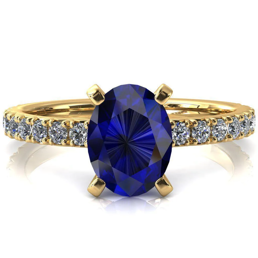 Nefili Oval Blue Sapphire 4 Prong 5/8 Eternity Diamond French Pave Engagement Ring
