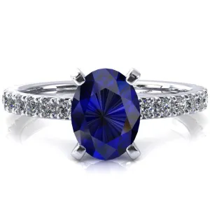 Nefili Oval Blue Sapphire 4 Prong 5/8 Eternity Diamond French Pave Engagement Ring