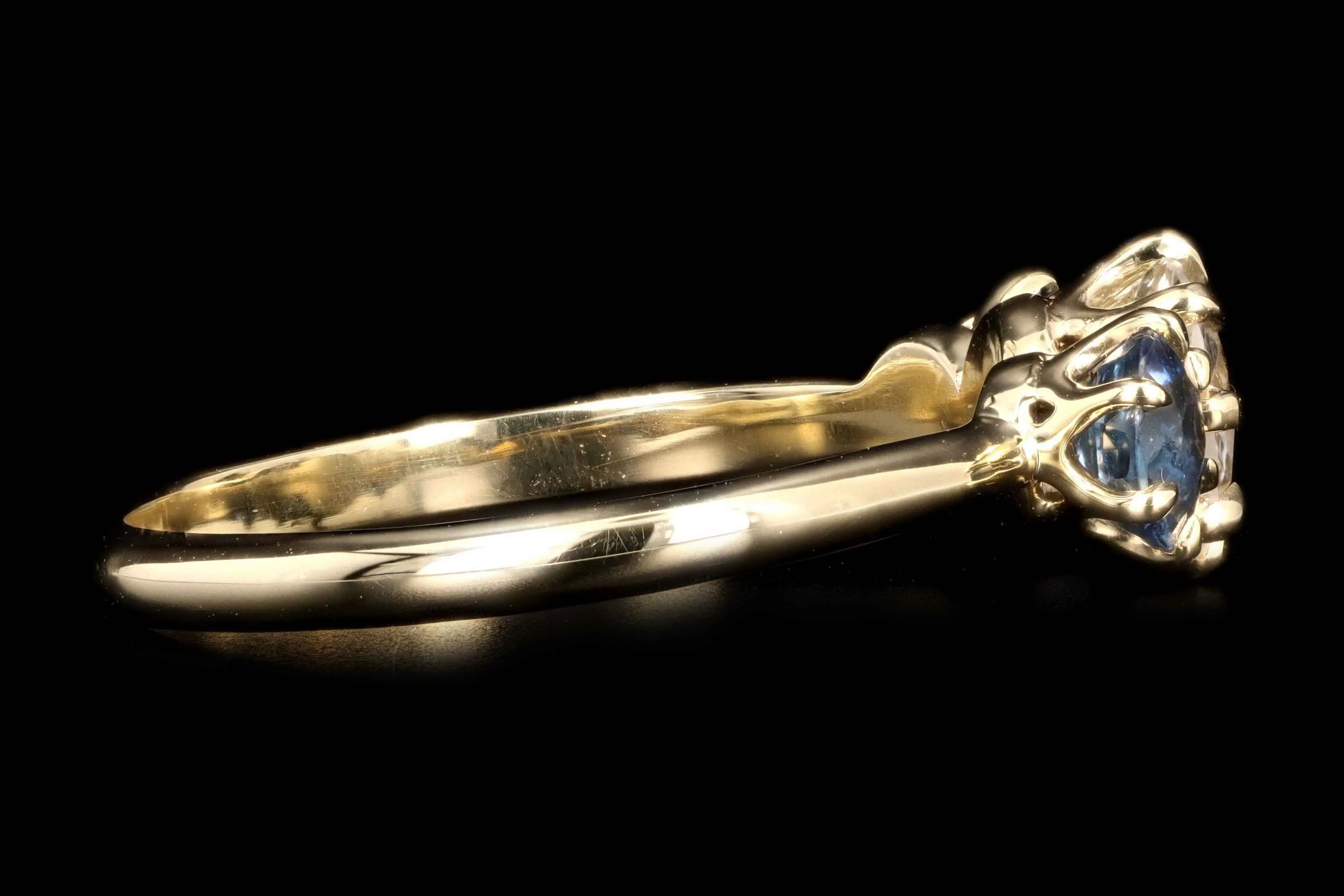 New Vintage Inspired 18K Yellow Gold .65 Carat Old European Cut Diamond & Yogo Gulch Sapphire Ring