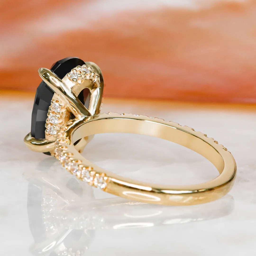 Night Skies Black & White Natural Diamond Oval Cut Engagement Ring