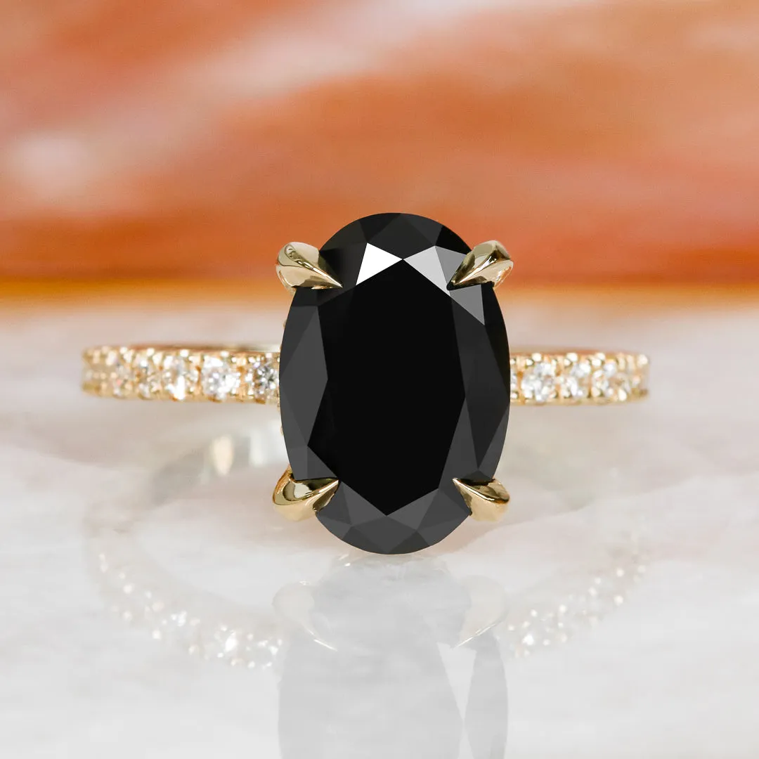 Night Skies Black & White Natural Diamond Oval Cut Engagement Ring