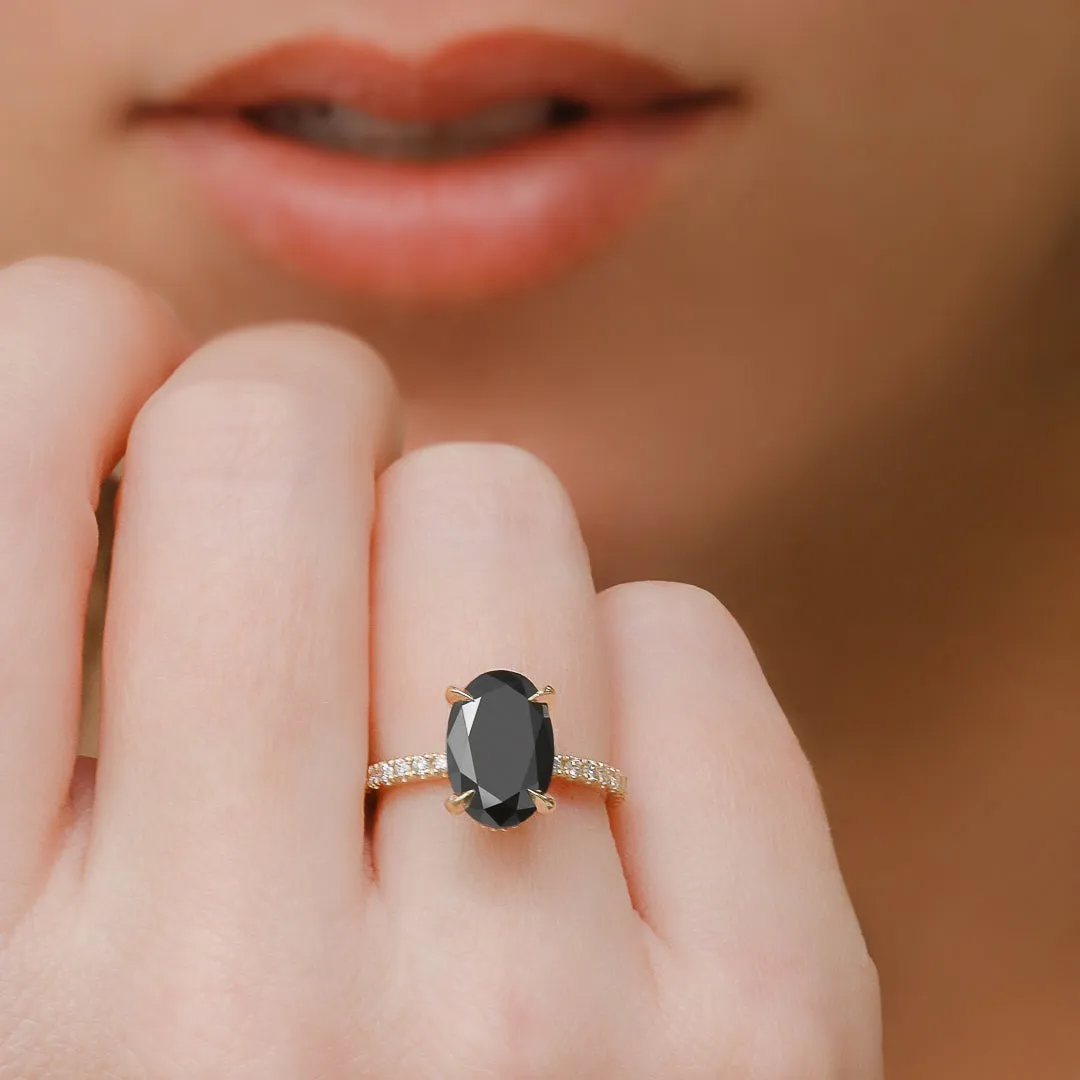 Night Skies Black & White Natural Diamond Oval Cut Engagement Ring