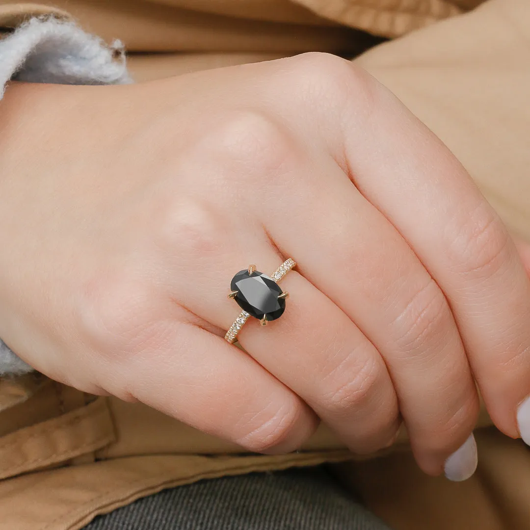 Night Skies Black & White Natural Diamond Oval Cut Engagement Ring