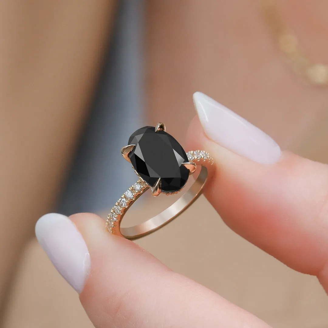 Night Skies Black & White Natural Diamond Oval Cut Engagement Ring