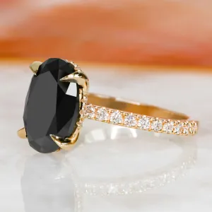 Night Skies Black & White Natural Diamond Oval Cut Engagement Ring