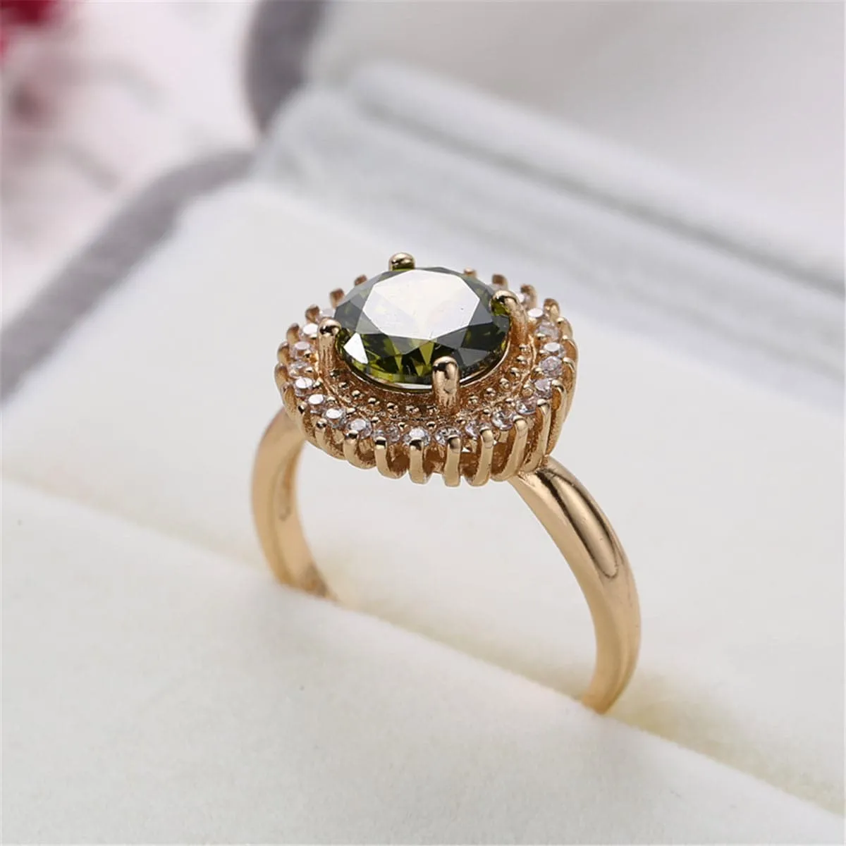 Olive Crystal & Cubic Zirconia 18K Rose Gold-Plated Sunflower Ring