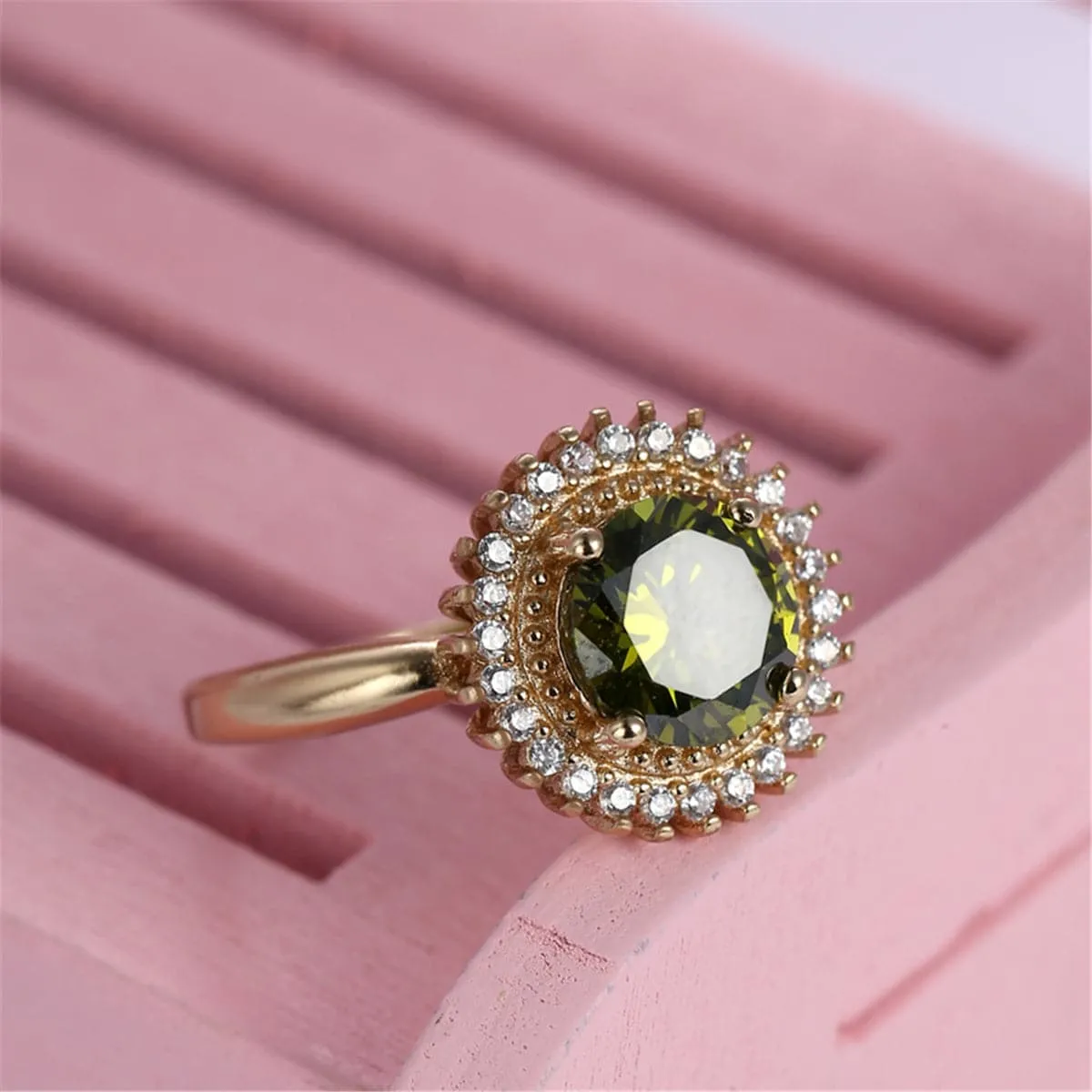 Olive Crystal & Cubic Zirconia 18K Rose Gold-Plated Sunflower Ring