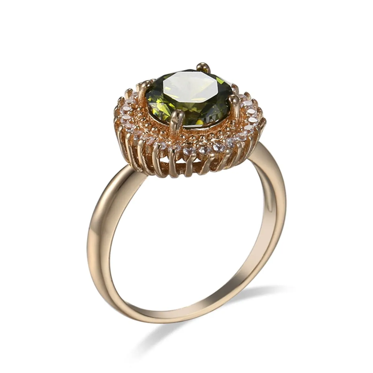 Olive Crystal & Cubic Zirconia 18K Rose Gold-Plated Sunflower Ring