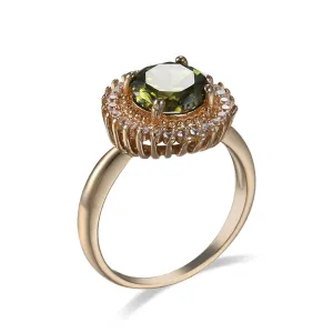 Olive Crystal & Cubic Zirconia 18K Rose Gold-Plated Sunflower Ring