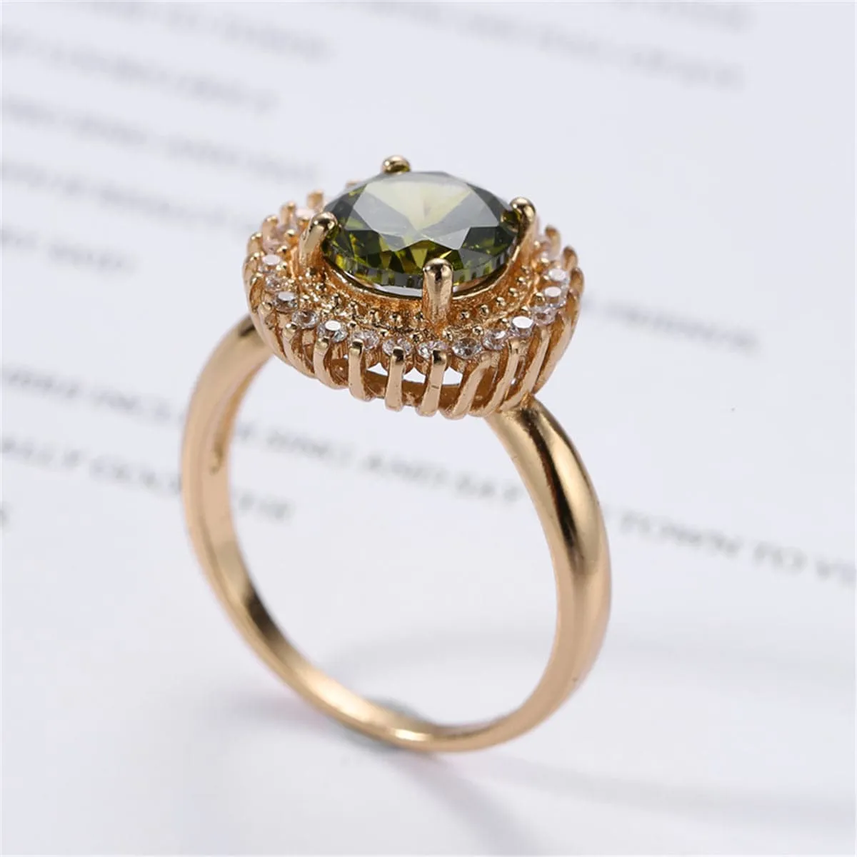 Olive Crystal & Cubic Zirconia 18K Rose Gold-Plated Sunflower Ring