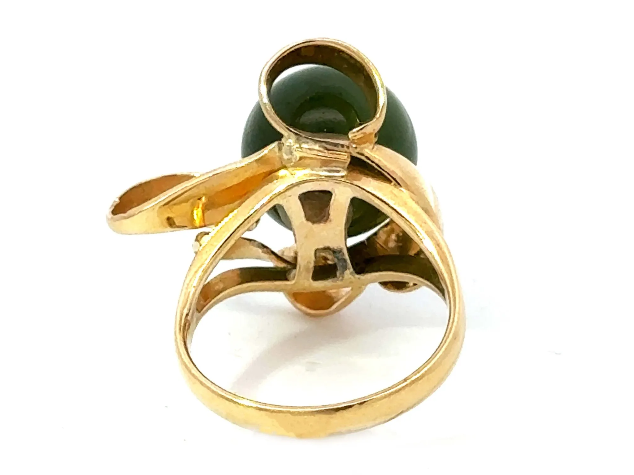 Olive Green Jade Bead Ring 18k Yellow Gold