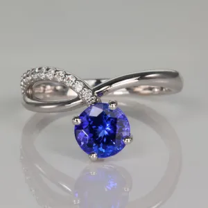ON HOLD NL: 14K White Gold Round Tanzanite and Diamond Ring 1.43cts and Screwback studs
